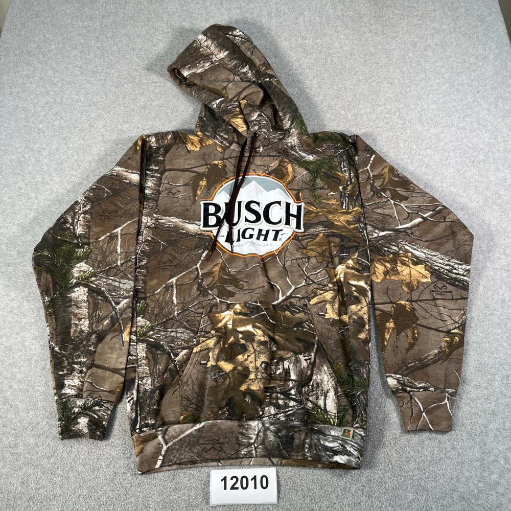 Russell Outdoors Hoodie Mens Small Multicolor Camo Tree Busch Light Beer Graphic
